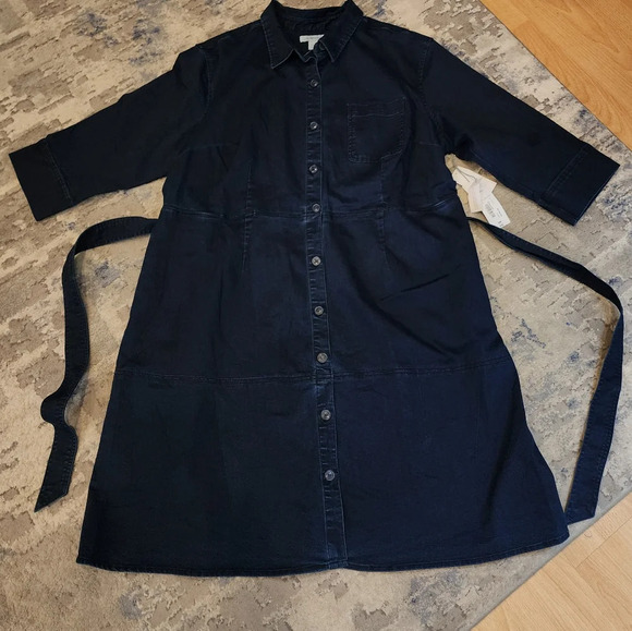 NWT Liz Claiborne Stretch Denim Button Front Belted Midi Dress Size 20W - Picture 2 of 16